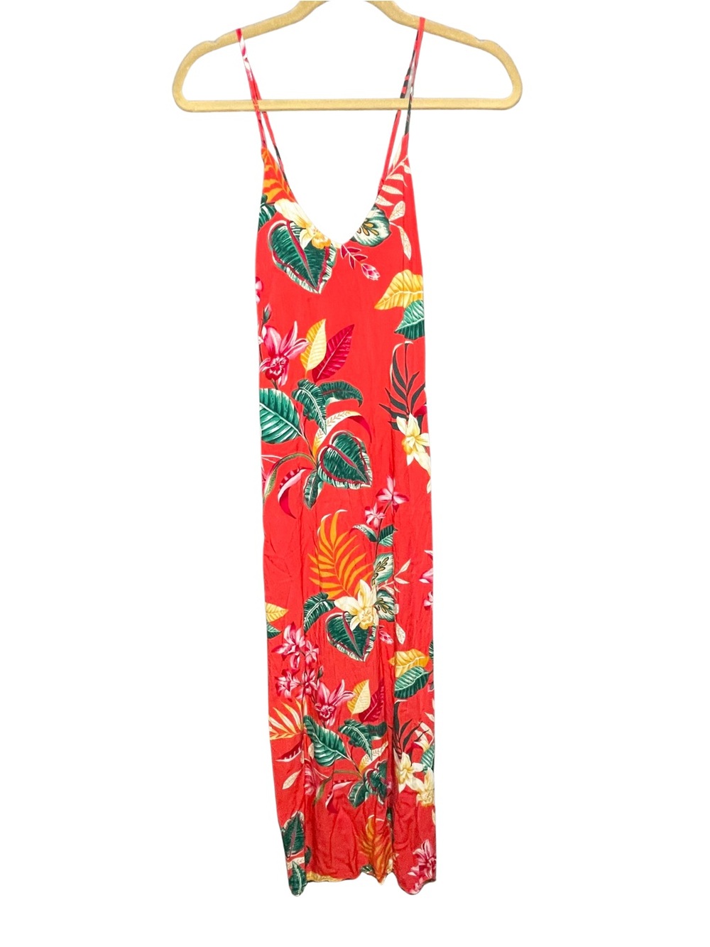 Tropical Maxi dress features adjustable crisscross back straps - palm leaf print